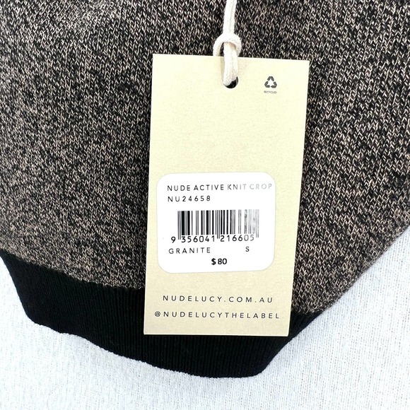 NUDE LUCY ACTIVE Knit Crop Top Womens Small Granite Black Shirt Workout NWT - Picture 11 of 16